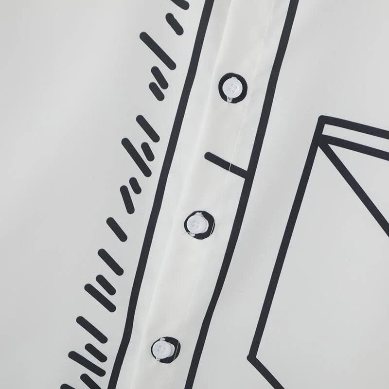 INCERUN Mens Comic Style Print Long Sleeve Shirt Fashion Funny Line Lapel Top for Male