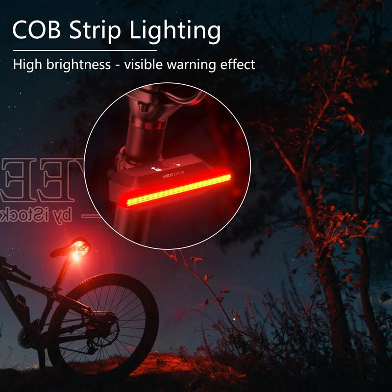 MEROCA Super V Smart Brake Sensing Bike Taillight 500mAh Battery 6 Lighting Modes IPX5 Waterproof Type-C Rechargeable Bicycle Rear Light