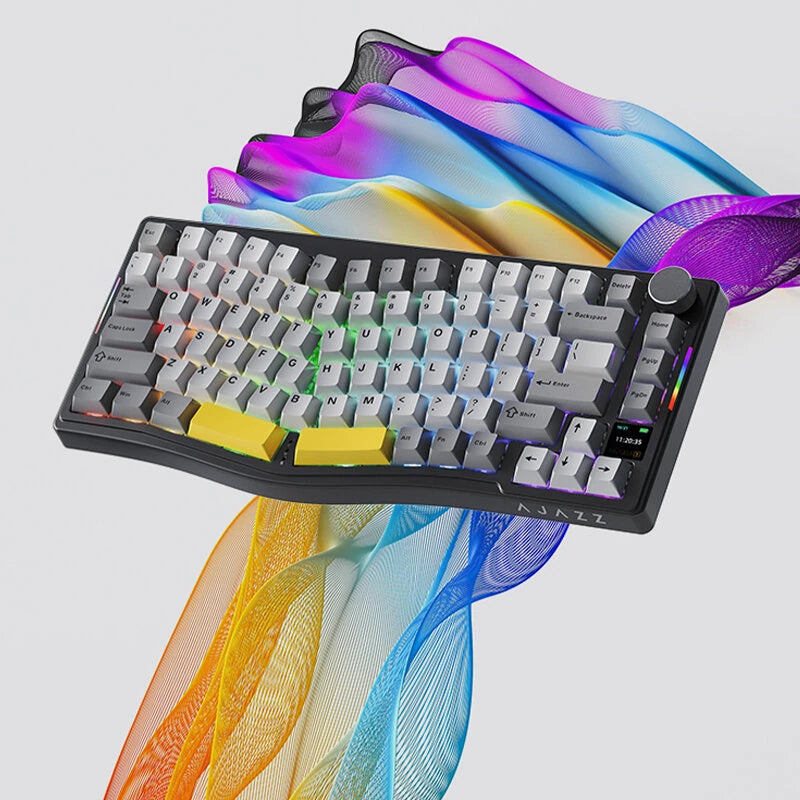 AJAZZ AKS075 82 keys Wireless Mechanical Keyboard with 0.85inch Color Screen and Volume Knob Three-mode Hot-swappable RGB 5000mAh E-sports Ergonomics Gamer Keyboards