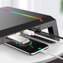 ICE COOREL T1 Multifunctional Monitor Riser Stand with 3USB2.0+USB3.0 Expansion Ports / Storage Drawers / Phone Stand RGB Lights Foldable Design Computer Heighten Support Stand