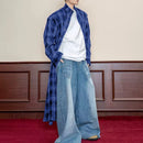 INCERUN Mens Plaid Patchwork Long Sleeve Shirt Fashion Classic Checkered Lace Up Strap Long Shirt for Men