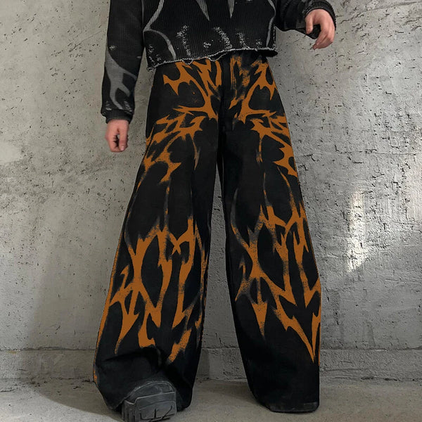 INCERUN Mens Solid Color Gradient Pattern Pant Comfortable Button Zipper Wide Legged Long Trousers for Men