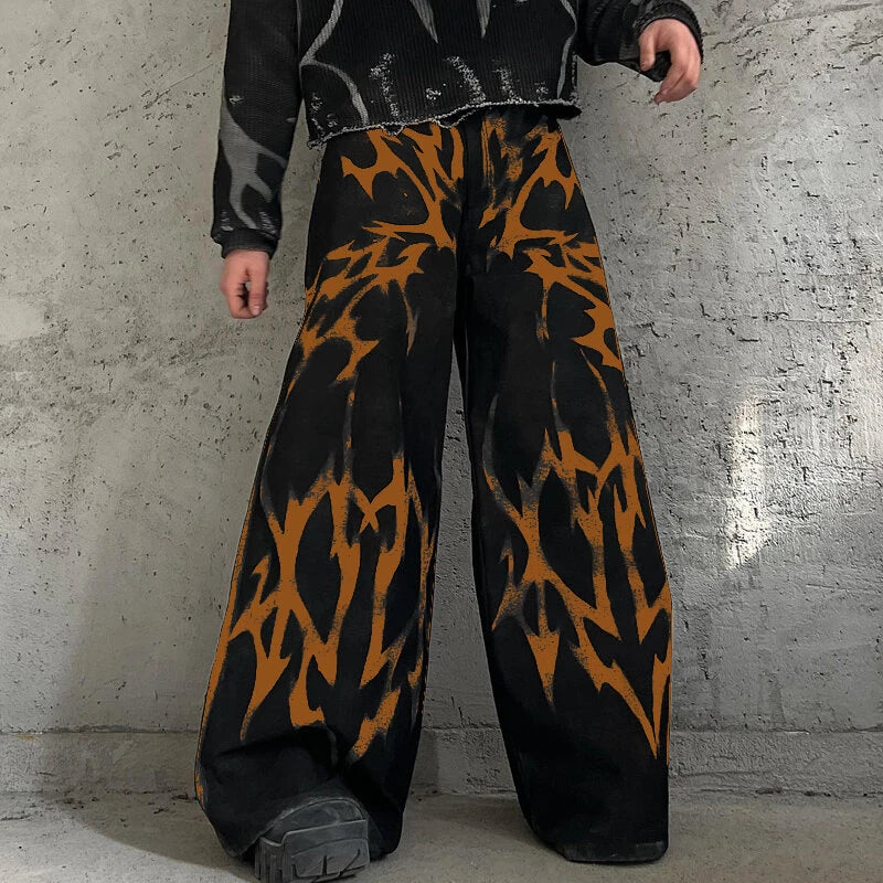 INCERUN Mens Solid Color Gradient Pattern Pant Comfortable Button Zipper Wide Legged Long Trousers for Men