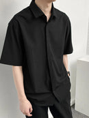 INCERUN Mens Shirt Solid Color Short Sleeve Shirts Summer Daily Lapel Casual Men's Top Shirts