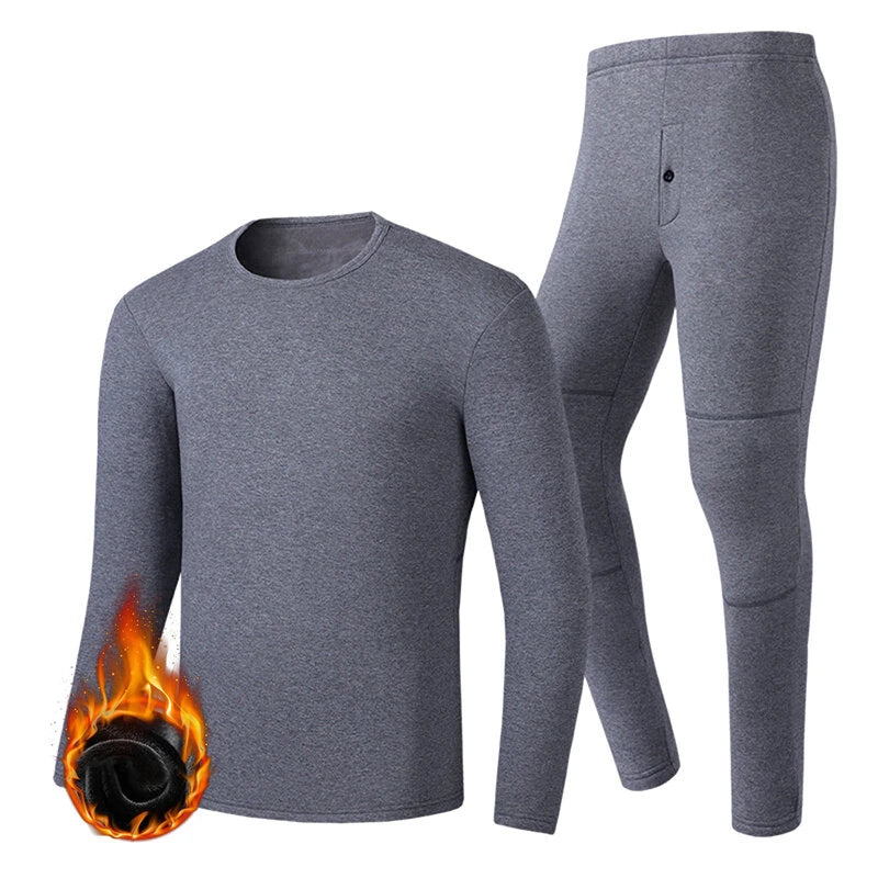TENGOO HD-02G Electric Heated Top Pant Set Fleece 3 Zones Heating Lined Thermal Long Sleeves Trousers Men USB Chargeable Heated Suit