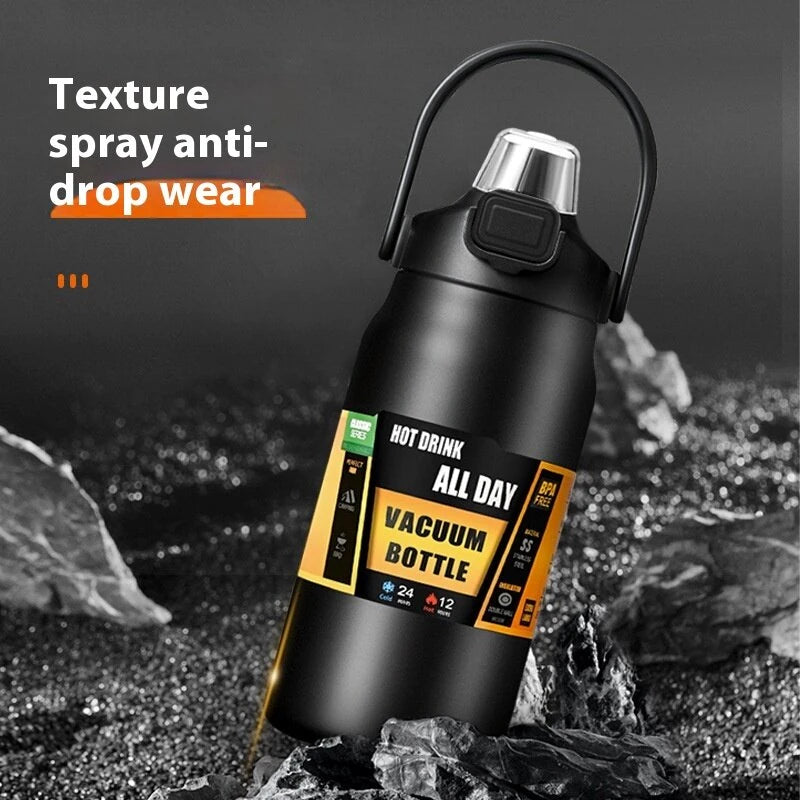 1000ml/33oz 304 Stainless Steel Portable Thermal Flask Water Bottle Cold Hot Thermos Insulated Water Bottle with Straw Use As Mobile Phone Holder