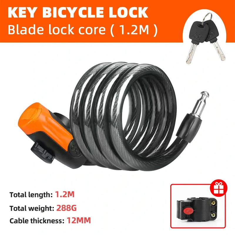 XANES Anti-thief Key Bike Lock 1.2m Length Steel Alloy Tough Protection Waterproof Portable Bicycle Lock for MTB Bicycle Road Bike