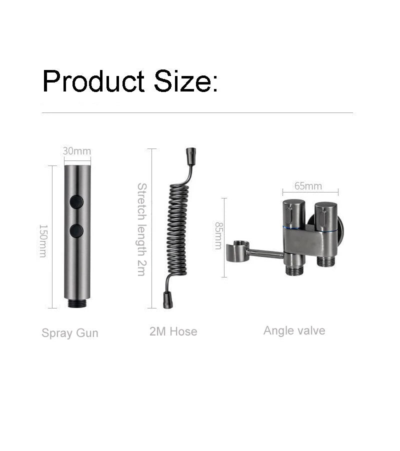 Stainless Steel Toilet Spray Gun Set with Adjustable Modes Spring-Loaded Hose and 360 Support Bathroom Bidet Sprayer for Hygiene Cleaning for Shower Diapers