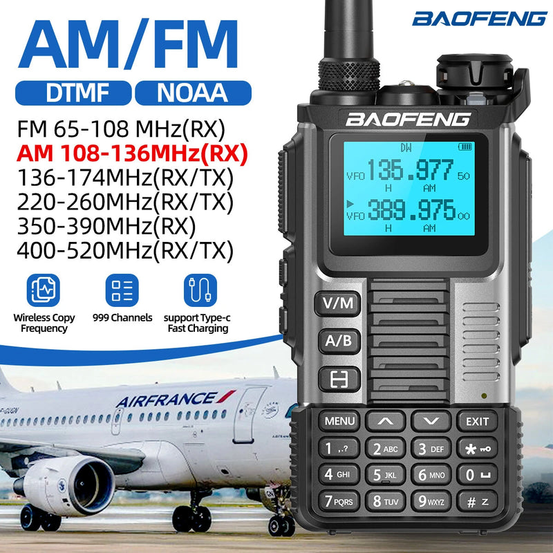 Baofeng UV-K67 High Power Walkie Talkie 999CH Multi-band Wireless Copy Frequency Type-C DTMF NOAA Two-way Ham Radio with LED Flashlight