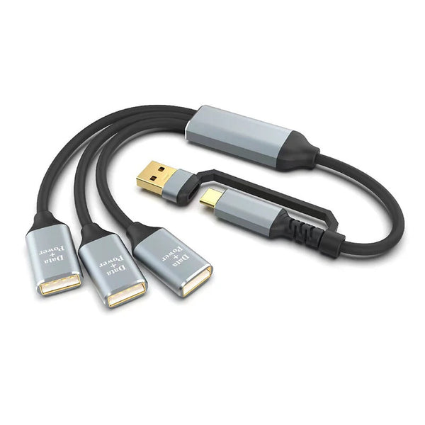 3-in-2 Multifunctional USB-C Hubs USB/Type-C Male to USB2.0*3 Female Multi Splitter Adapter OTG USB Power Adapter for Laptop Tablet Phone U Disk
