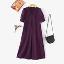 ZANZEA Women Vintage Fashion Solid Casual V-Neck Short Sleeve Dress Loose Fit with Side Pockets