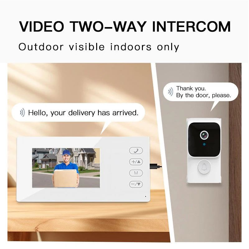 Y8-KP2 2.4G Bluetooth Visual Doorbell Wireless Installation Infrared Night Vision Two Way Video Intercom Ultra Long Standby Time 4.3 Inch IPS Screen