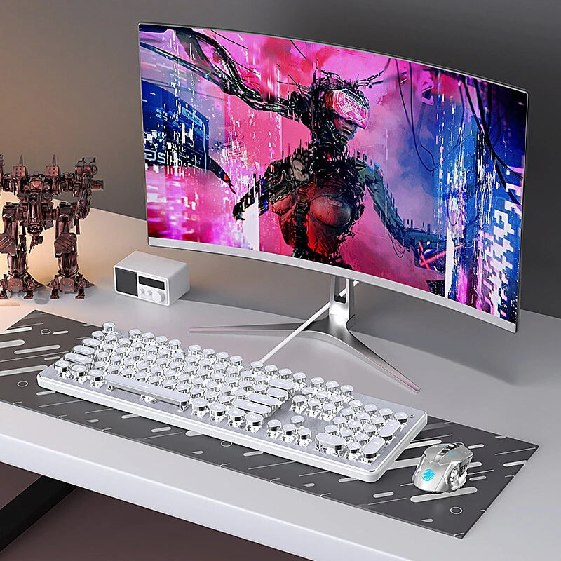 EWEADN TK100 Punk Typewriter Wired Mechanical Gaming Keyboard 104 Keys RGB Light Ergonomics USB E-sports Gamer Keyboards for PC Laptop Computer Plug and Play