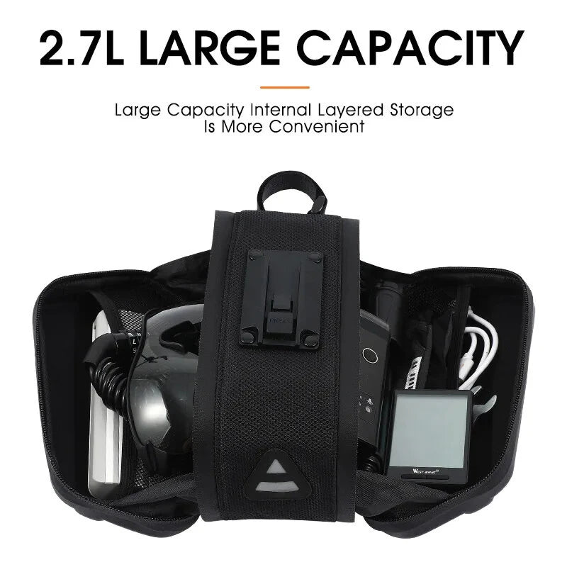 WEST BIKING 2.7L Large Capacity Waterproof Bike Bag Hard Shell MTB Road Bike Under Seat Tool Bag Quick Release Saddlebags Bike Accessories
