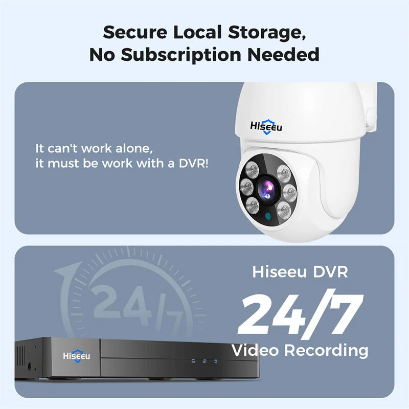 Hiseeu AHD5 5MP 1920P PTZ Home Wired Security Camera Clear Night Vision CCTV Analog TVI CVI XVI Smart Motion Detection Security Dome Wired Camera