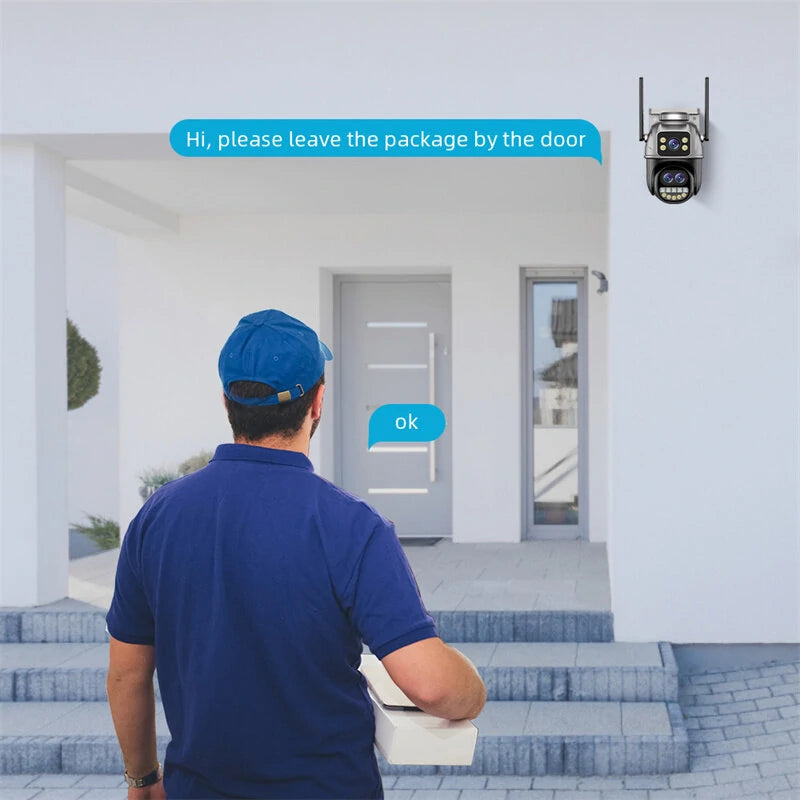 Guudgo 4K HD WiFi IP Camera 8MP Three Lens 5X Zoom Outdoor Security Camera Night Vision Motion Detection 2-way Audio IP66 Waterproof Wireless PTZ Surveillance Cameras