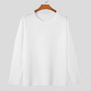 INCERUN Men's Casual T Shirt Loose Long Sleeve Crew Neck T-shirt Fashion Solid Color Breathable Perspective Male Shirts S-5XL