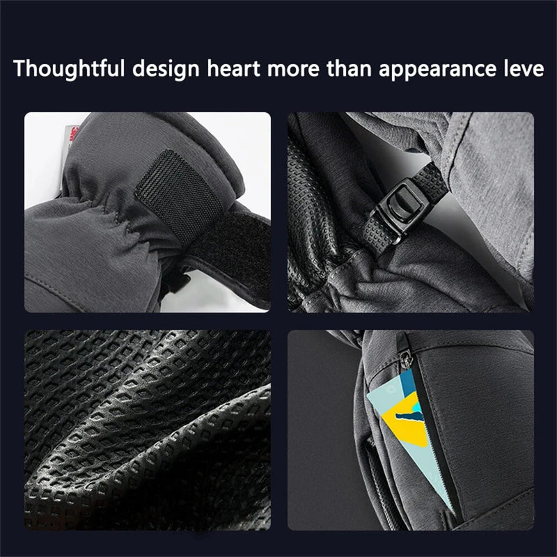 1Pair Outdoor Sports Waterproof Skiing Gloves Professional Thermal Warm Gloves Thick Windproof Snow Gloves Cycling Gloves