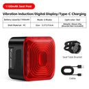 WEST BIKING Smart Brake Sensing Bicycle Taillight LED Digital Power Display Auto-stop Type-C 1100mAh Long Endurance Portable Bike Back Light for MTB Bike Road Bike Scooter