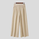 INCERUN Mens Pants Solid Color Loose Fit High Waist Tie Straight Leg Pants for Men Casual Comfy Male Trousers