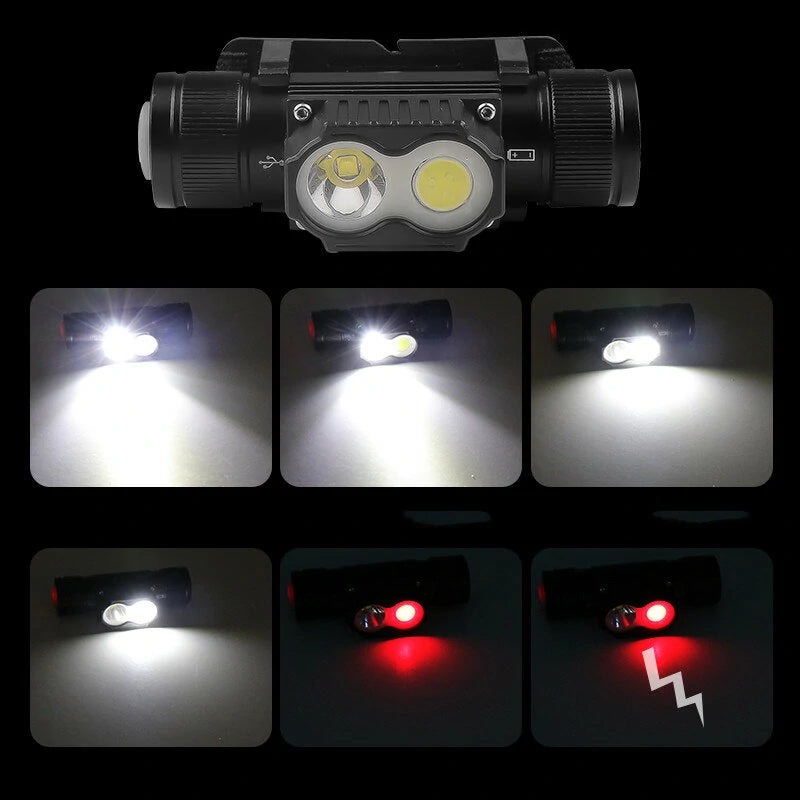46G XTE+COB Outdoor Camping Headlamp 180LED Built in 800 mA 18650 Battery USB Rechargeable for Hiking Fishing Camping Waterproof Lamp Flashlight Headlamp