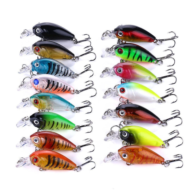 ZANLURE 15PCS 4.5cm 4g Luya Black Bass Fishing Lures 3D Metal Eyes Steel Hook Wobbler Bait for Rock Fishing
