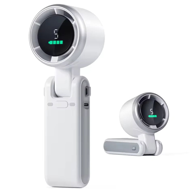 IPRee Handheld Mini Electric Fan Turbo Foldable Portable Neck Hanging Fans 5 Speed Rechargeable Fan Display Screen Angle Adjustable