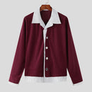 INCERUN Mens Textured Patchwork Striped Long Sleeve Shirt Fashion Lapel Men Top Comfortable