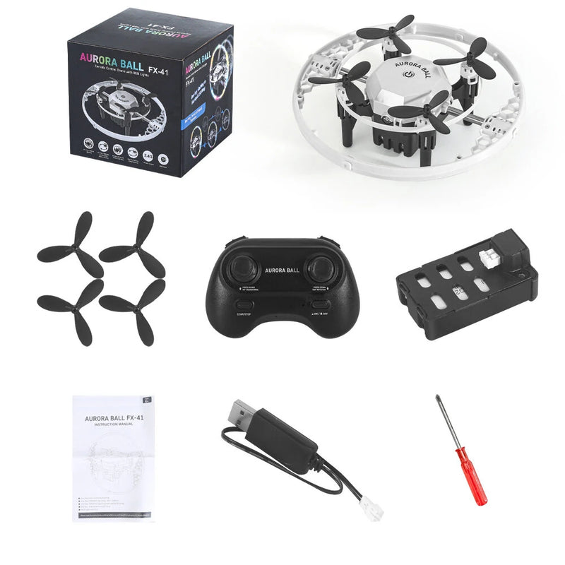 FX-41 AURORA BALL Light Ring 360 Stunt Spin Altitude Hold Mode LED Circle Protection Kids Gifts 2.4G 4CH 6-Axis Remote Control RC Toys Drone Quadcopter RTF