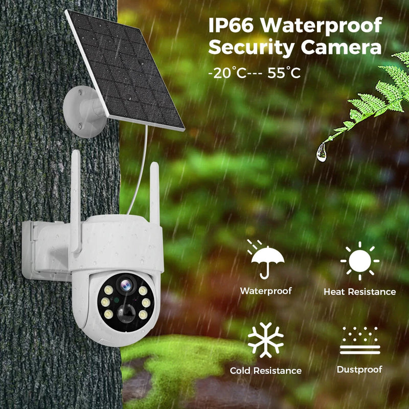 Sovmiku WTD714 4MP HD WiFi PTZ Camera Outdoor Wireless Solar Powered IP Camera Night Vision PIR Motion Detection Two-way Audio Built-in 8000mAh Battery Video IP Surveillance Camera Long Time Standby