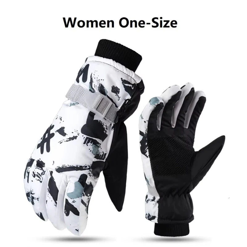 Unisex PU Leather Waterproof Ski Gloves Anti-slip Touch Screen Motorcycle Cycling Fleece Warm Snow Sports Snowboard Winter Gloves
