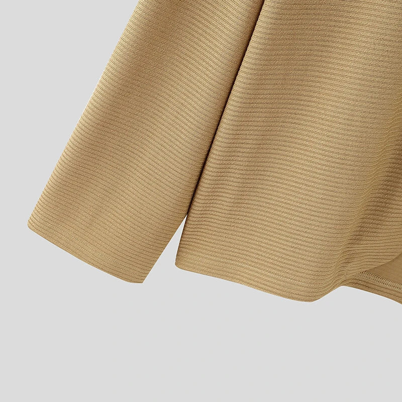 INCERUN Mens Knitted Polo Collar Long Sleeve Cardigan Comfortable Fashion Solid Color Men Top for Spring Fall Winter