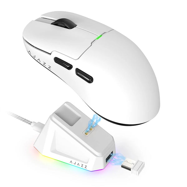AJAZZ AJ159P E-sports Game Mouse Dual Mode Wireless PAW3395 Sensor 2.4G/Wired 56g Lightweight Mouse with Magnetic Charging Base