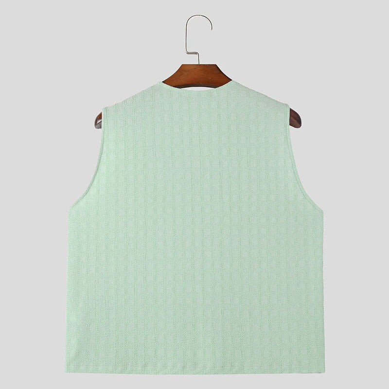 INCERUN Mens Solid Textured V-Neck Sleeveless Tank Top Comfortable Cool Vest Top