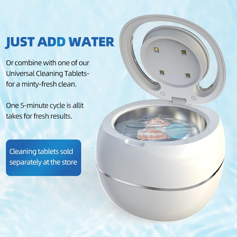Ultrasonic Denture Cleaner UV Disinfection Children's Electric Toothbrush Head Cleaning Dual Cleaning Modes Braces Jewelry Cleaner