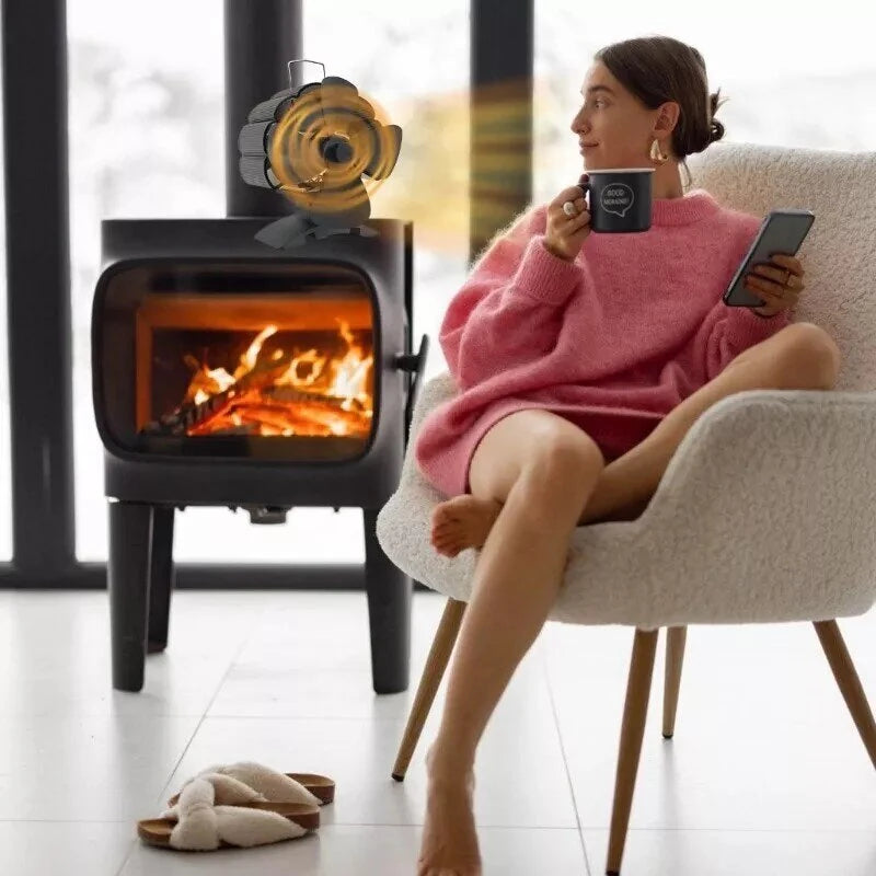 4 Blade Fireplace Wood Burn Fan Heat Powered Stove Fan No Electricity Air Blower for Wood/Log Burner/Fireplace Eco Friendly Fan-DY384A