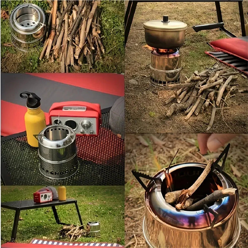 IPRee Outdoor Firewood Stove Portable Folding Wood Stove Stainless Steel Wood-burning Stove Camping Picnic BBQ Windproof Furnace