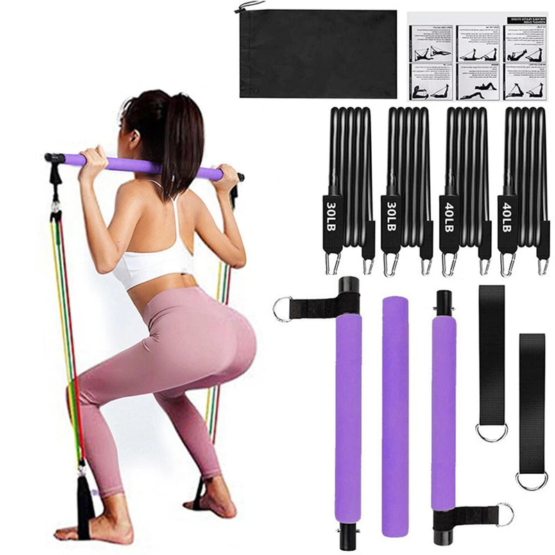 KALOAD Portable Yoga Pilates Bar Stick with Resistance Band Home Gym Muscle Toning Bar Fitness Stretching Sports Body Workout Exercise
