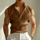 INCERUN Mens Minimalist Solid Color Textured Tank Fashion Lapel V-neck Sleeveless Top for Male