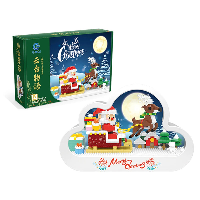 3009 Santa Sleigh DIY Cloud Frame Mini MOC Building Blocks Kit Christmas Decoration LED Night Light Creative Merry Christmas Gift