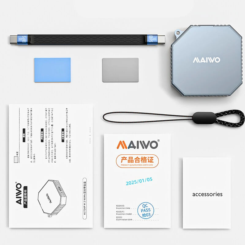 MAIWO K1724P Magnetic M.2 2230 NVMe SSD Enclosure USB3.2 Type-C 10Gbps To NVMe PCI-E Adapter External Aluminum Alloy Solid State Drive