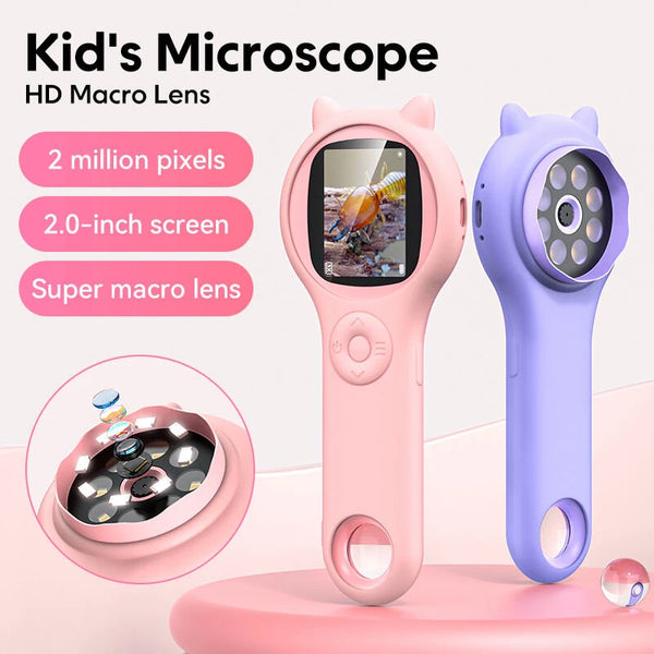 600mAh 500X Children's HD IPS Microscope Plant Specimen Magnifier Portable Microscope for Children Aged 8-12