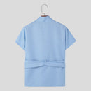 INCERUN Mens Textured Tie-Design Short Sleeve T-Shirt Fashion Design Casual Solid Color Tshirt for Men S-5XL