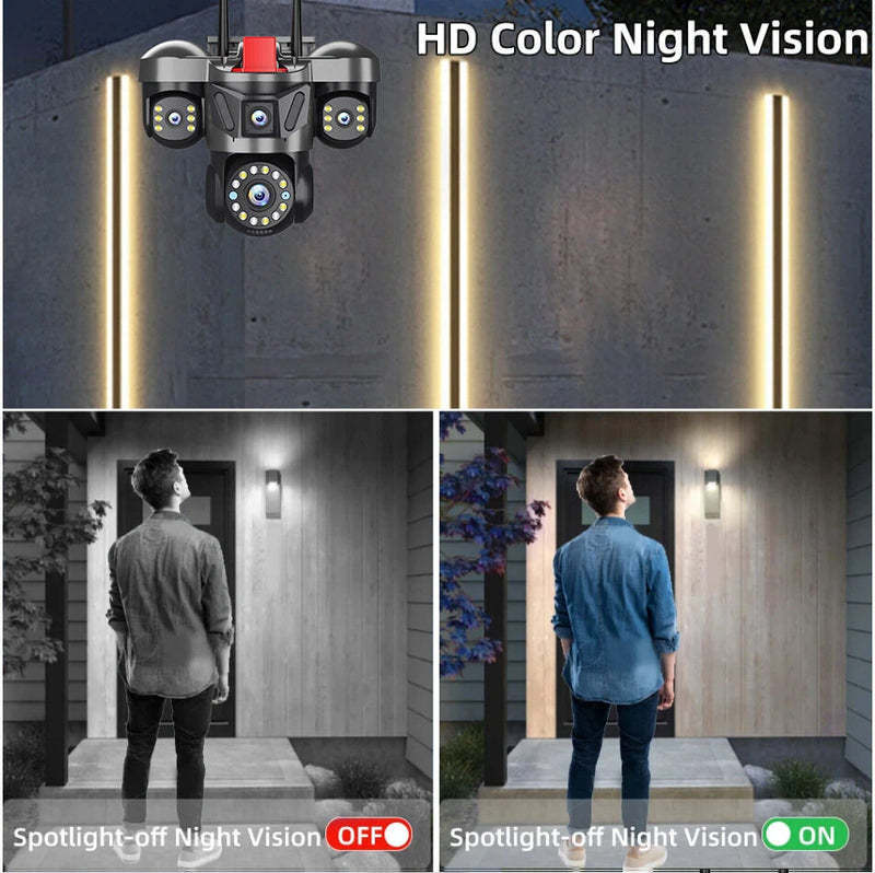 Guudgo 6MP Triple Lens Security Camera Wireless Outdoor WiFi 360 View 10X Zoom Color Night Vision Human Detect 2 Way Audio IP66 Waterproof CCTV Cameras