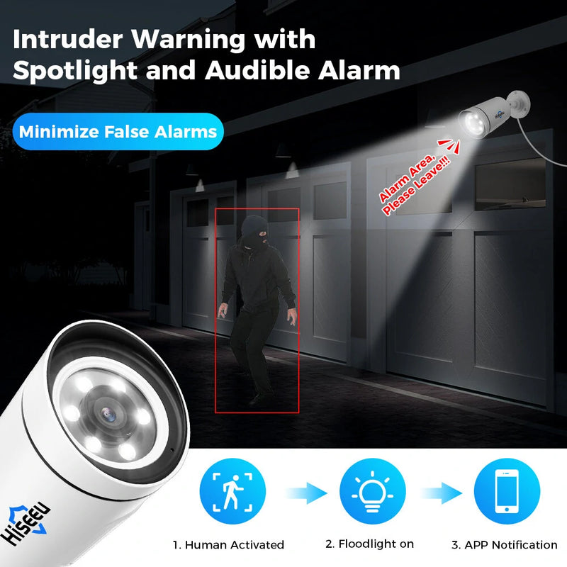 Hiseeu 4K 8MP PoE IP Camera Outdoors Night Vision Motion Detection Two-way Intercom H.265+ Video Surveillance Audio Record CCTV Home Security Cameras