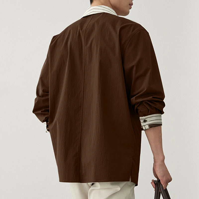 INCERUN Mens Color Block Striped Long Sleeve Shirt Loose Fit Lapel Top Casual Male Clothing S-5XL