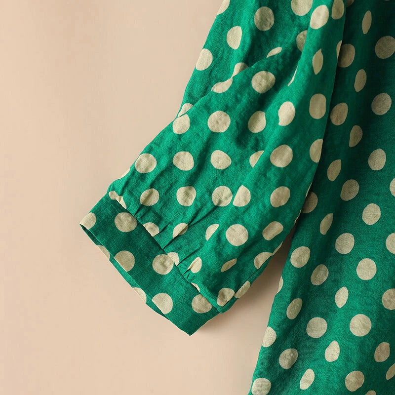 ZANZEA Women Summer Casual 3/4 Sleeve Blouses O Neck Polka Dot Loose Ladylike Shirt Top