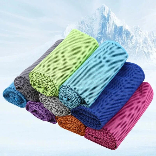 KALOAD 1pcs Portable Quick Drying Summer Cooling Towel with Round Silicone Box Soft Breathable Scarves for Sports Gym Running Yoga Fitness