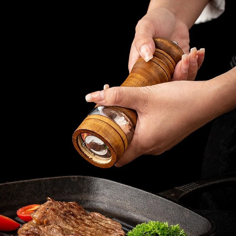 6 Inch Salt and Pepper Grinder Set Pepper Mill Hand Fresh Grind Seasoning Bottle Ceramic Core Solid Wood Pepper Grinder