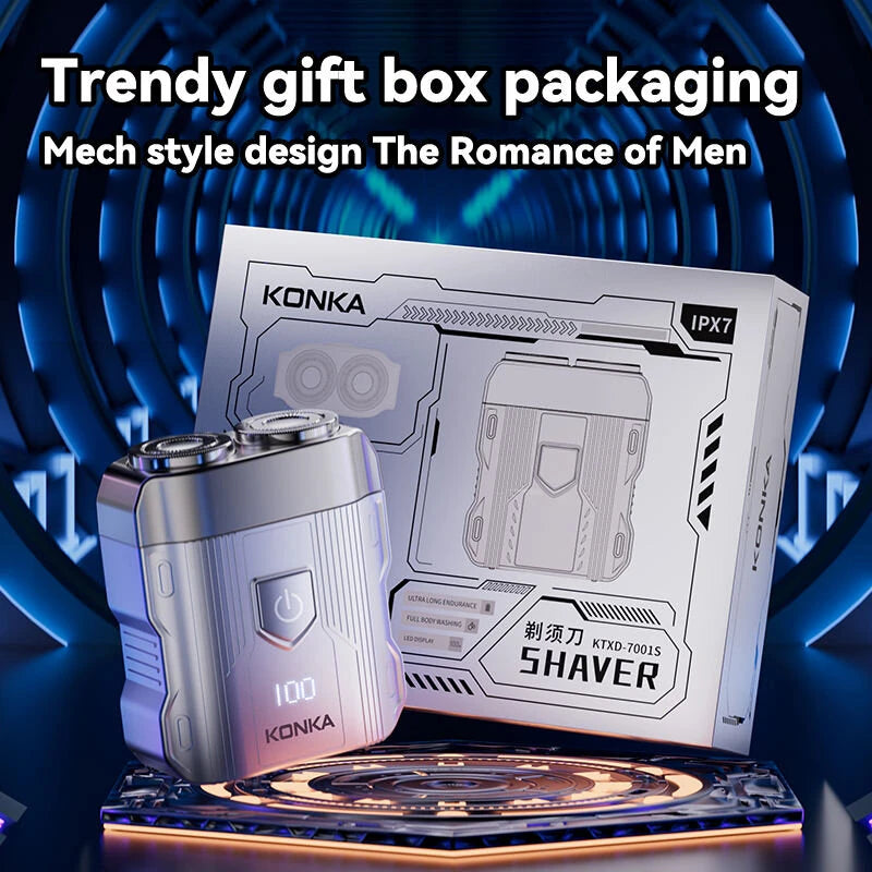 KONKA KTXD-7001S Portable Mini Shaver Men Electric Shaver Beard IPX7 Waterproof Rechargeable Magnetic Head Shaver Travel